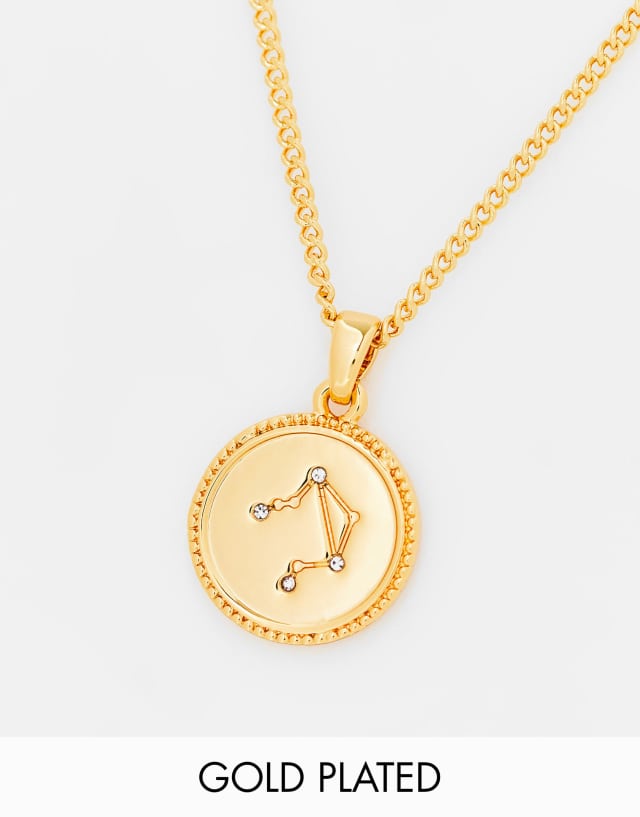 ASOS DESIGN 14k gold plated necklace with reversible zodiac libra pendant