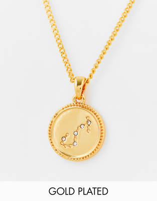 Asos Design 14k Gold Plated Necklace With Reversible Zodiac Scorpio Pendant