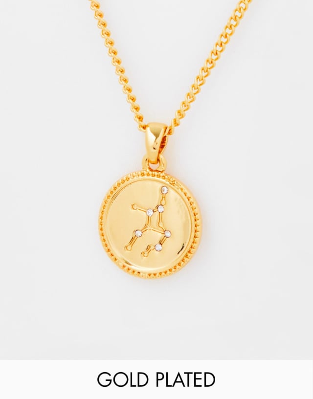 ASOS DESIGN 14k gold plated necklace with reversible zodiac virgo pendant