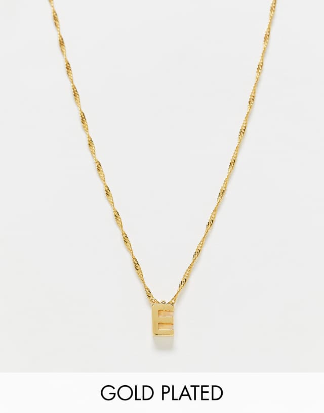 ASOS DESIGN 14k gold plated necklace with simple E initial