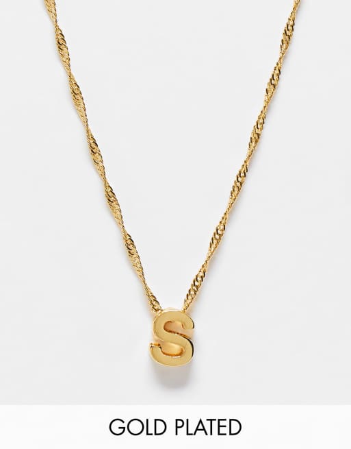 ASOS DESIGN 14k gold plated necklace with simple S initial 