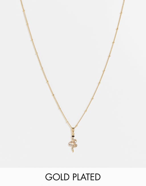 ASOS DESIGN 14k gold plated necklace with snake charm