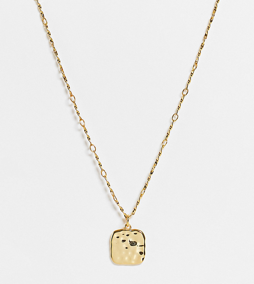 ASOS DESIGN 14k gold plated necklace with square hammered pendant