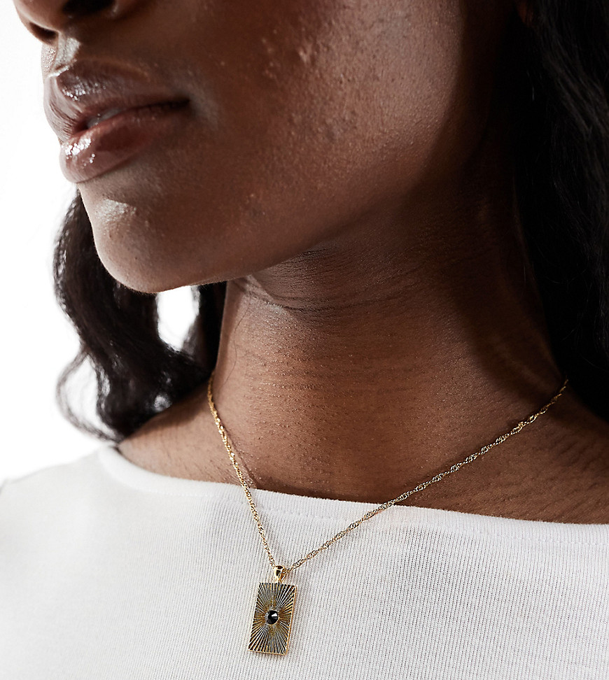 Asos Design 14k Gold Plated Necklace With Square Textured Pendant In Gold Tone In Metallic