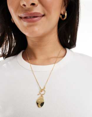 Asos Design 14k Gold Plated Necklace With T-bar And Molten Pendant