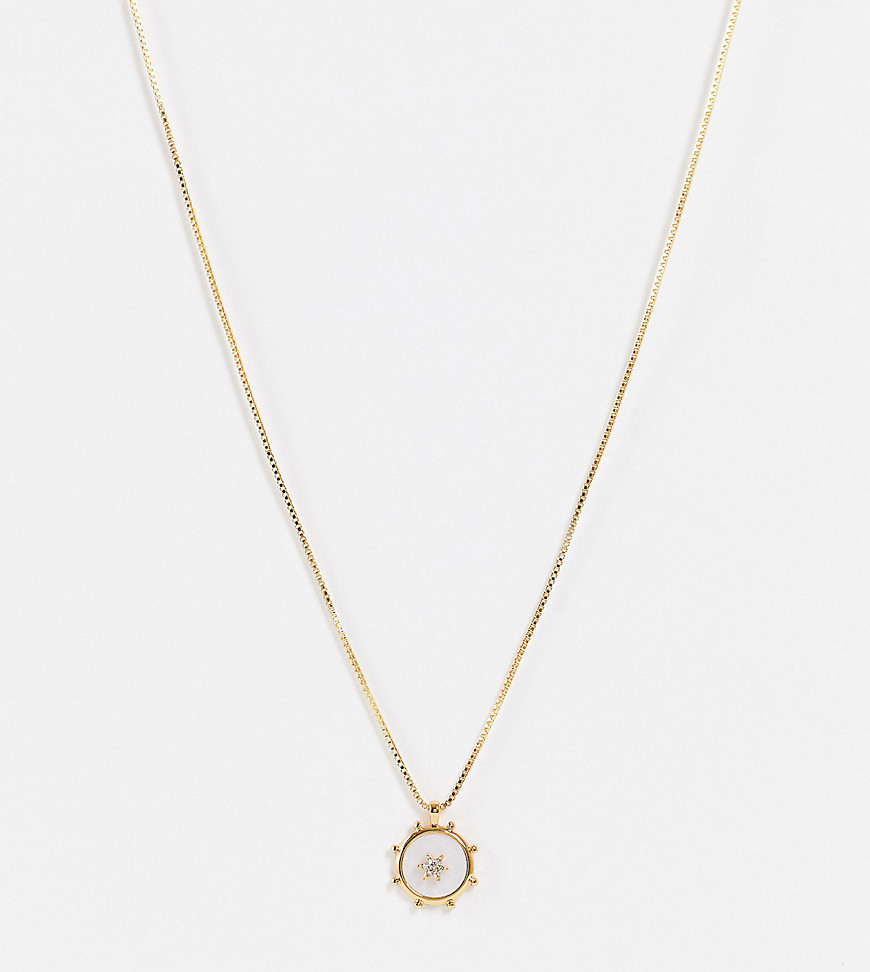 ASOS DESIGN 14k gold plated necklace with white enamel coin charm in gold tone