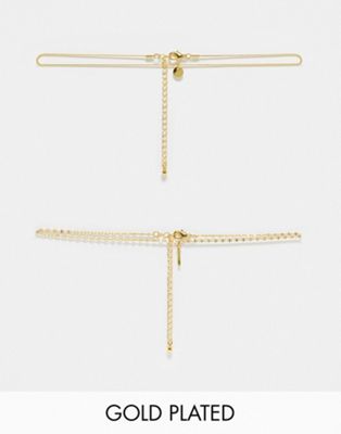 ASOS DESIGN 14k gold plated pack of 2 choker necklaces with disc pendant