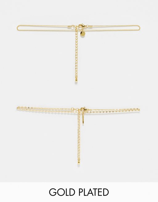 ASOS DESIGN 14k gold plated pack of 2 choker necklaces with disc pendant