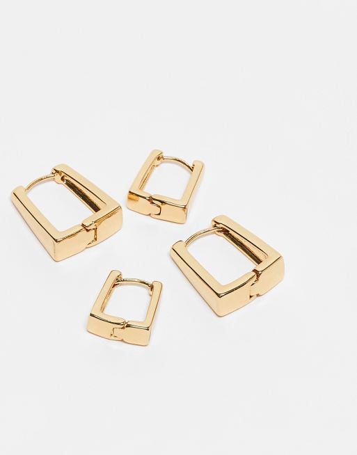 ASOS DESIGN 14k gold plated pack of 2 hoop earrings with square hinge detail, 4 of 4