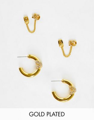 ASOS DESIGN 14k gold plated pack of 2 knot earrings