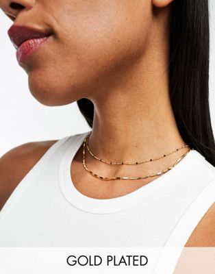 ASOS DESIGN 14k gold plated pack of 2 necklaces with dot dash and black enamel detail - ASOS Price Checker