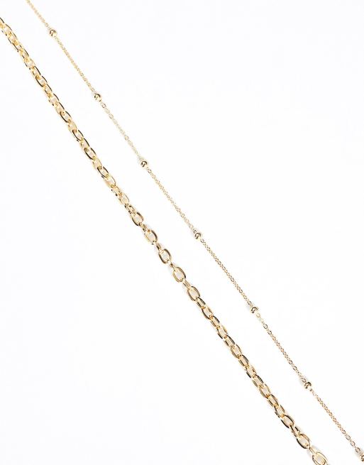 ASOS DESIGN 14k gold plated pack of 2 necklaces with fine dot dash and curb chain, 2 of 4