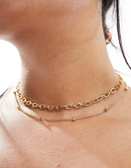 ASOS DESIGN 14k gold plated pack of 2 necklaces with fine dot dash and curb chain, 4 of 4