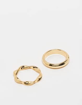 ASOS DESIGN ASOS DESIGN 14k gold plated pack of 2 rings in minimal design