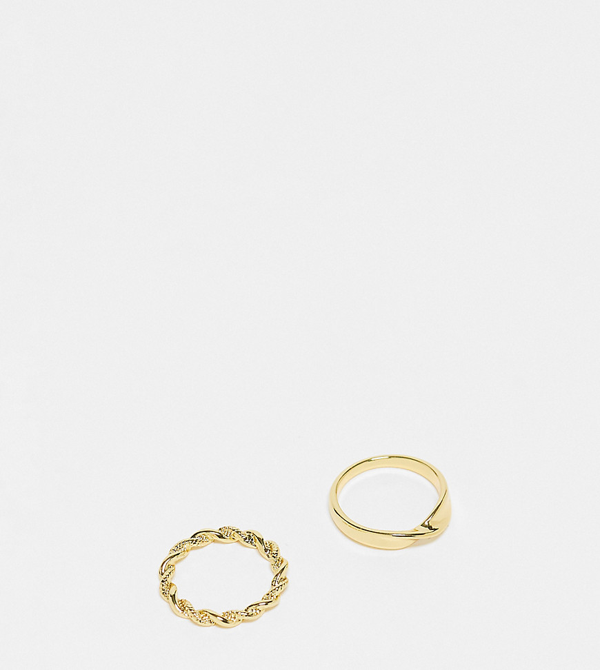 ASOS DESIGN 14k gold plated pack of 2 rings with twist design in gold tone