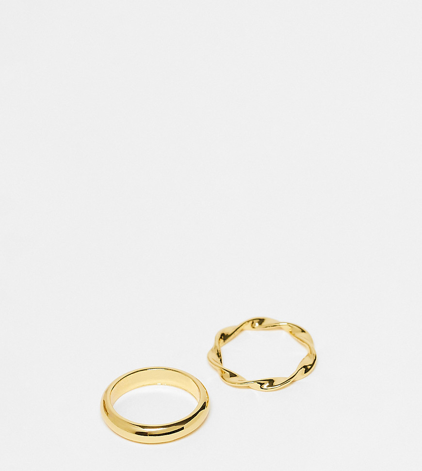 ASOS DESIGN 14k gold plated pack of 2 rings with twist design