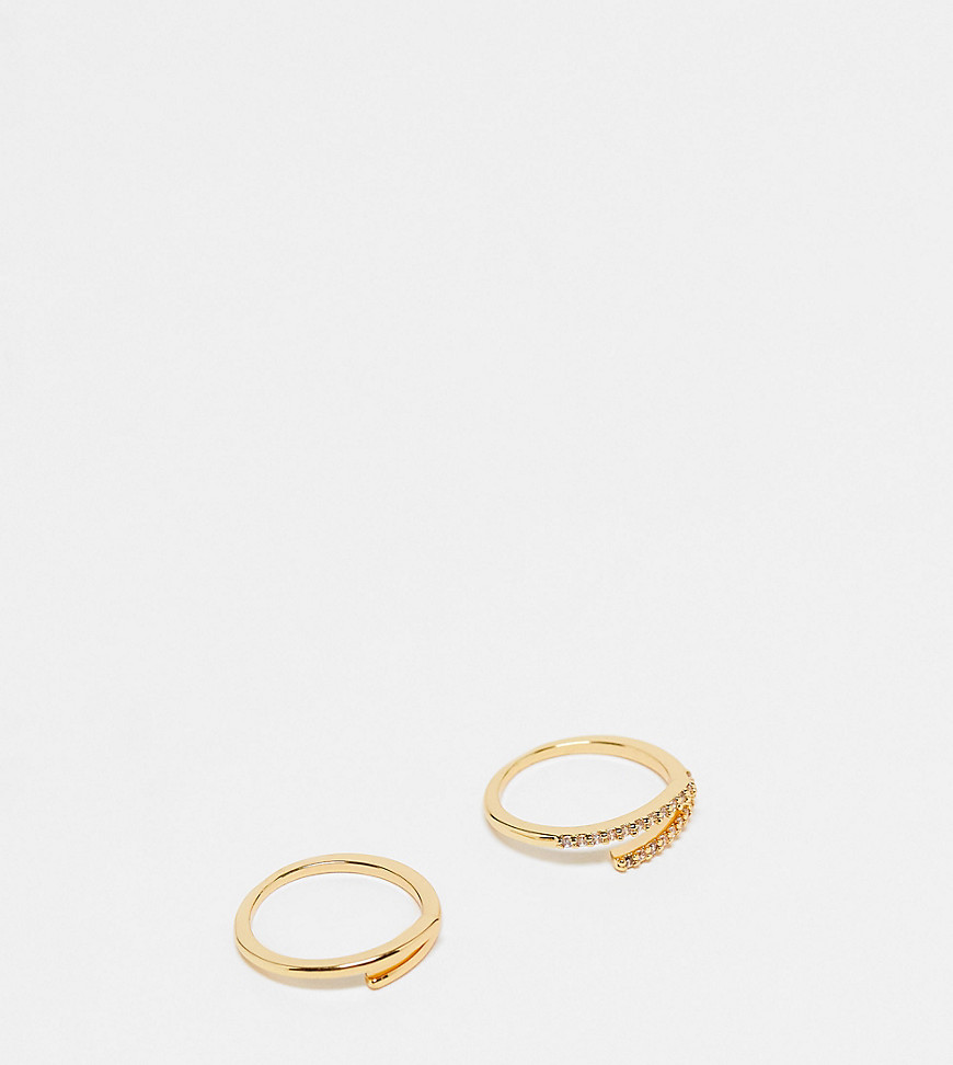 ASOS DESIGN 14k gold plated pack of 2 rings with wraparound design in gold tone