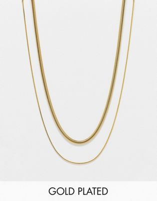 ASOS DESIGN 14k gold plated pack of 2 simple snake chain necklaces | ASOS