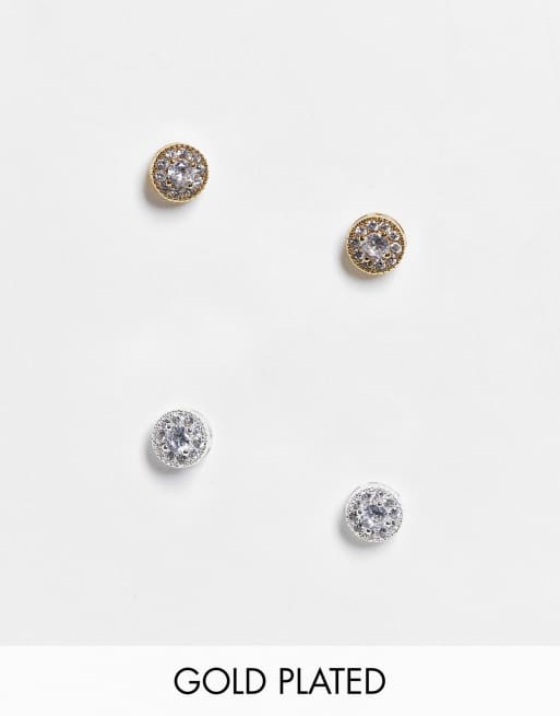 ASOS DESIGN 14K gold plated  pack of 2 stud earrings in gold and silver tone