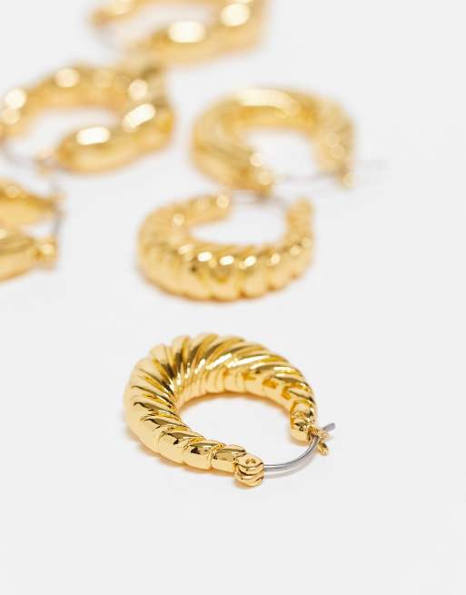 ASOS DESIGN 14k gold plated pack of 3 hoop earrings in twist design, 4 of 4