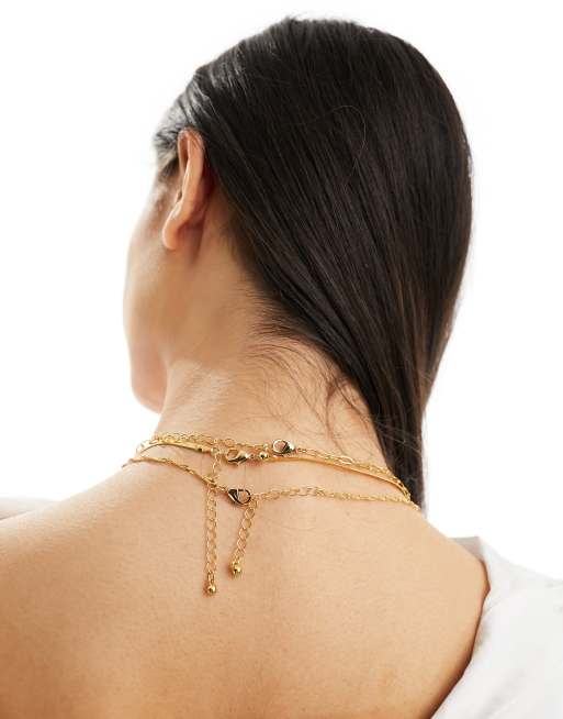 ASOS DESIGN 14k gold plated pack of 3 necklaces with mixed chain design, 3 of 4