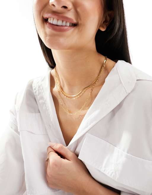 ASOS DESIGN 14k gold plated pack of 3 necklaces with mixed chain design