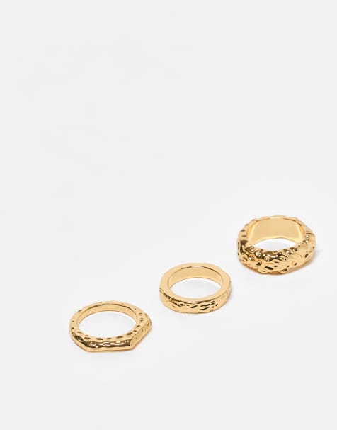 ASOS DESIGN 14k gold plated pack of 3 ring with molten design - view 1