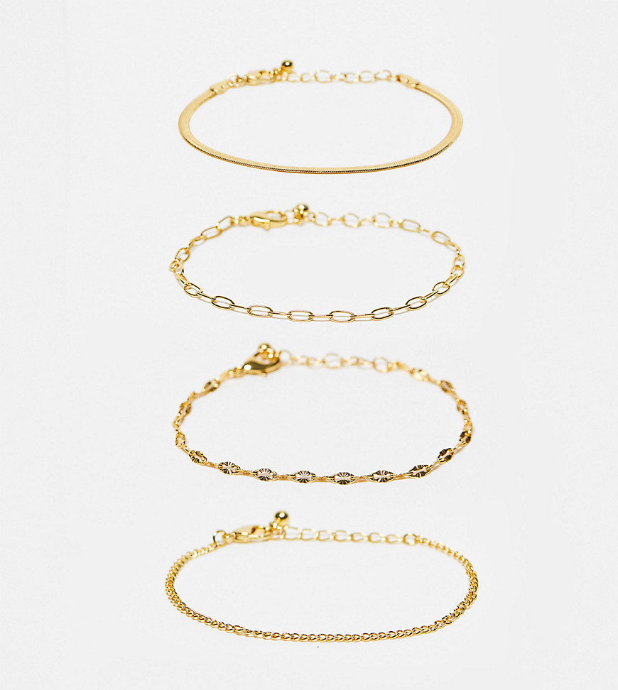 ASOS DESIGN 14k gold plated pack of 4 bracelets with mixed chain detail