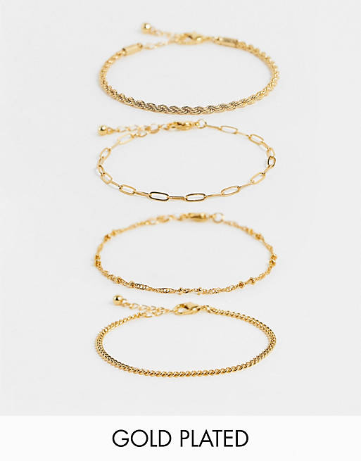 undefined | ASOS DESIGN 14k gold plated pack of 4 fine chain bracelets