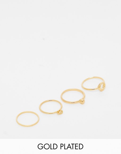 ASOS DESIGN 14k gold plated pack of 4 rings in delicate design