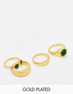 ASOS DESIGN 14k gold plated pack of 4 rings with set stones in gold tone - ASOS Price Checker