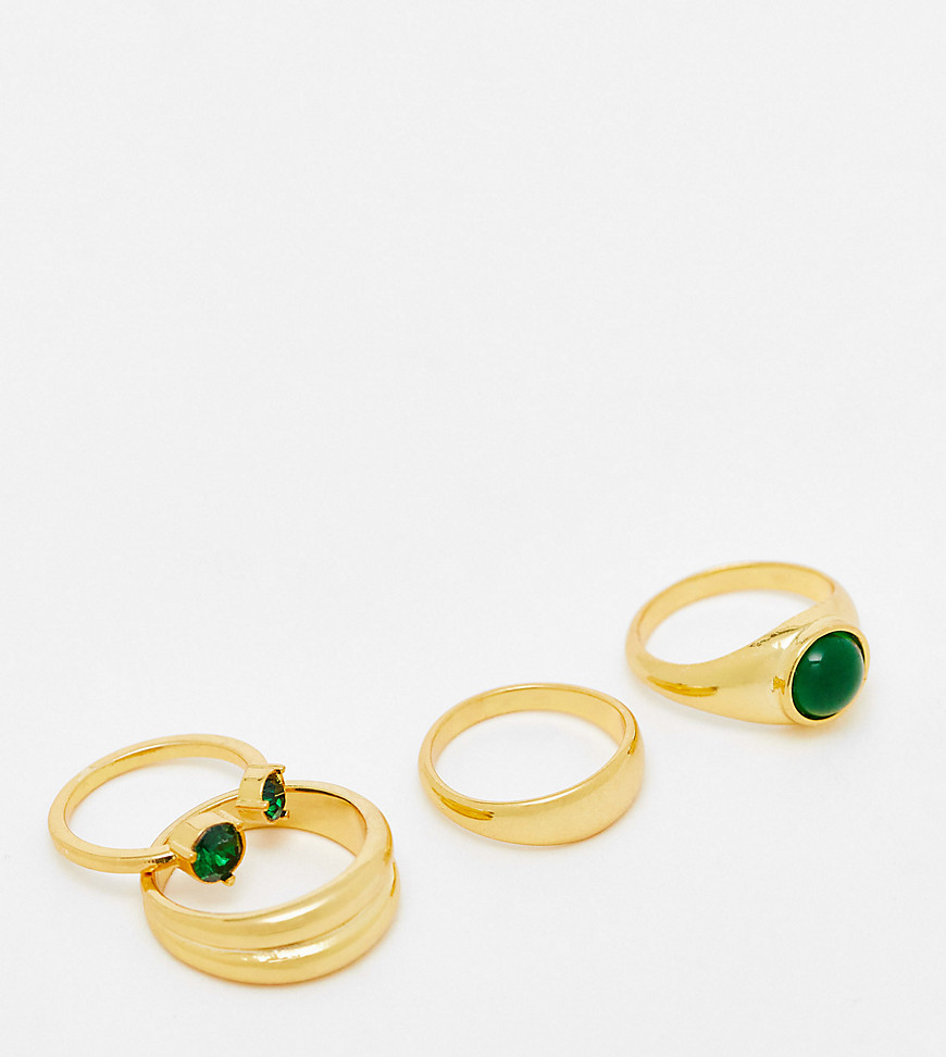 ASOS DESIGN 14k gold plated pack of 4 rings with set stones in gold tone