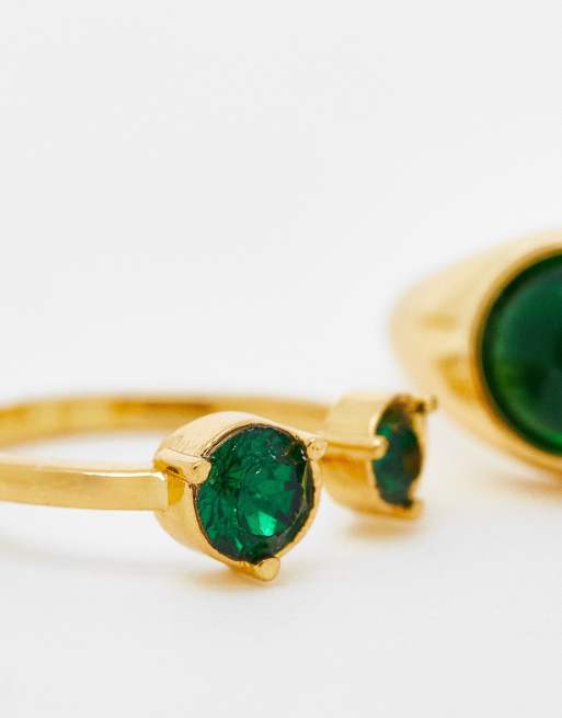 ASOS DESIGN 14k gold plated pack of 4 rings with set stones in gold tone, 2 of 4
