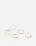 [ASOS DESIGN] ASOS DESIGN 14K gold plated pack of 5 rings with faux pearls S/M Gold