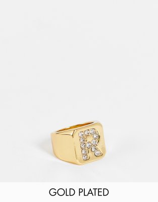 ASOS DESIGN 14k gold plated R initial ring | ASOS