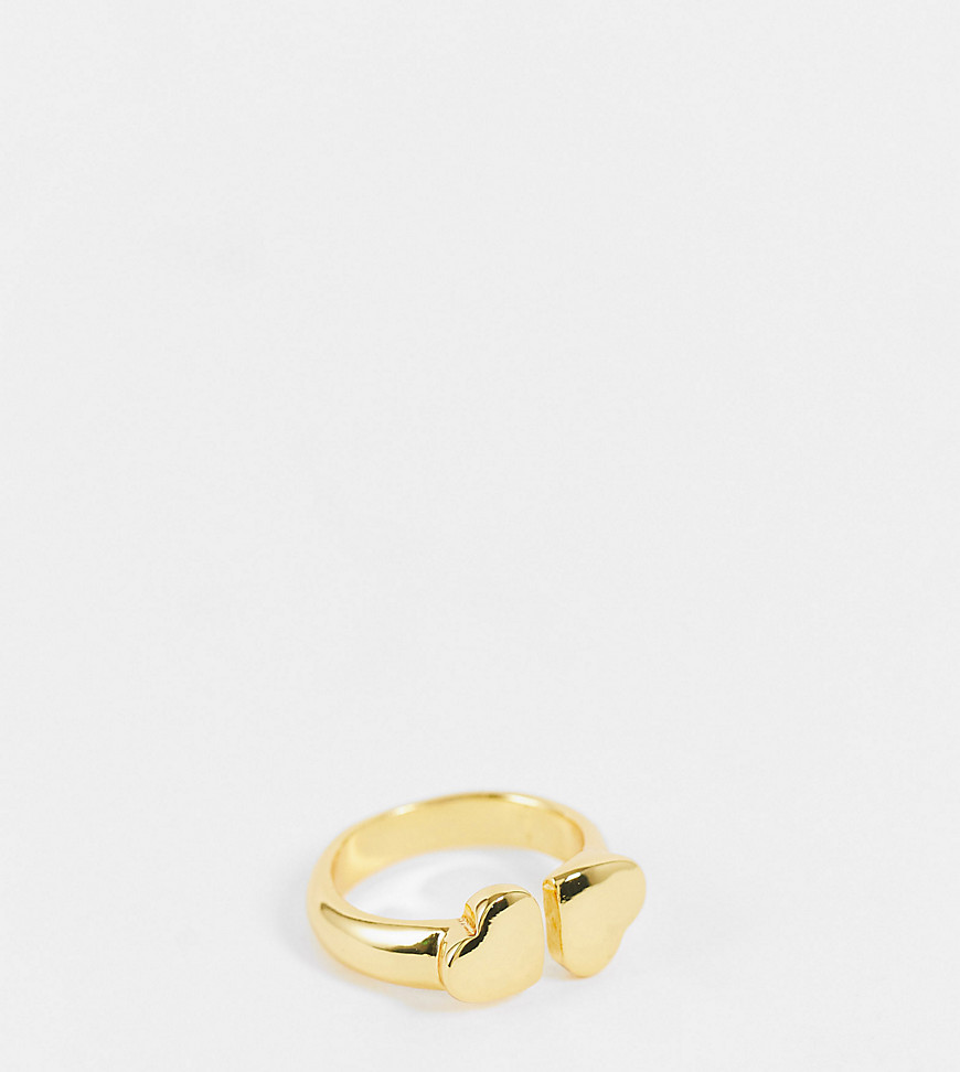 ASOS DESIGN 14k gold plated ring in double heart design
