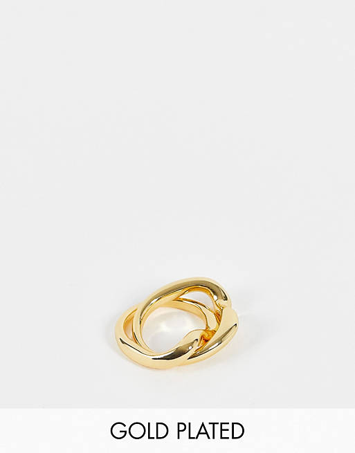 ASOS DESIGN 14k gold plated ring in linked twist design