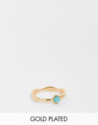 ASOS DESIGN 14k gold plated ring with aquamarine style birthstone