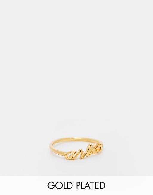 ASOS DESIGN 14k gold plated ring with Aries zodiac with gift bag