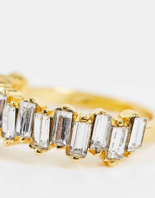 ASOS DESIGN 14k gold plated ring with baguette clear crystals ASOS