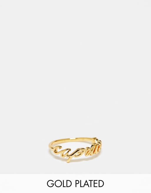 ASOS DESIGN 14k gold plated ring with Capricorn zodiac with gift bag