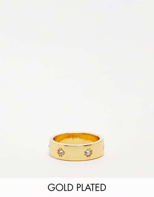 ASOS DESIGN 14k gold plated ring with crystal design