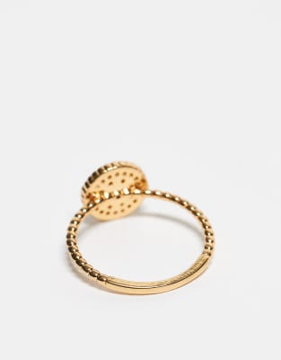 Asos Design 14k Gold Plated Ring With Cubic Zirconia Crystal Design