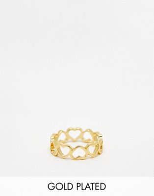 Asos Design 14k Gold Plated Ring With Cut Out Heart Design In Gold Tone