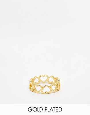 Asos Design 14k Gold Plated Ring With Cut Out Heart Design In Gold Tone