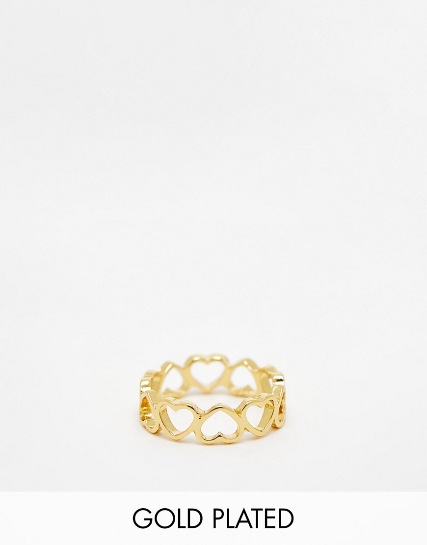 14k gold plated ring with cut out heart design in gold tone