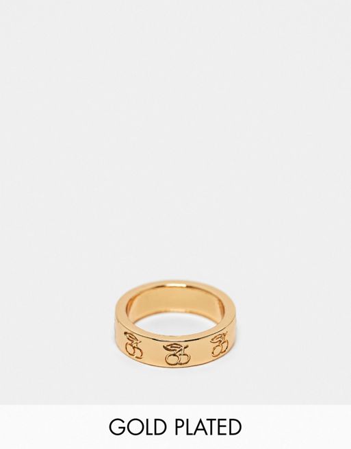 FhyzicsShops DESIGN 14k gold plated ring with engraved cherry design