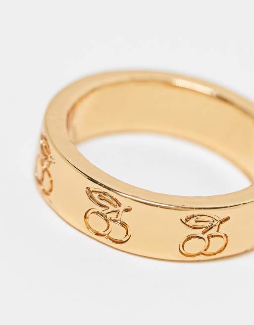 ASOS DESIGN 14k gold plated ring with engraved cherry design, 3 of 4