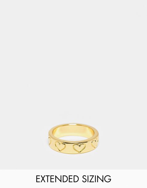 ASOS DESIGN 14k gold plated ring with engraved heart design - view 1