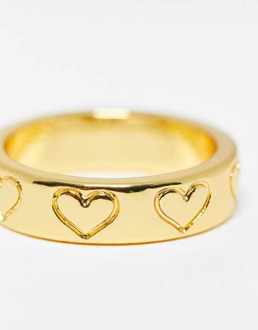 ASOS DESIGN 14k gold plated ring with engraved heart design